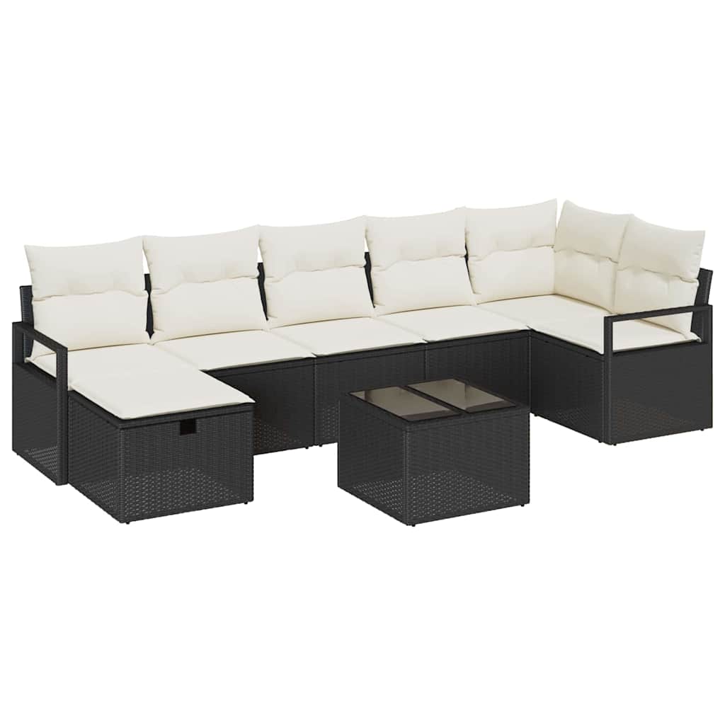 Garten-Sofa-Set 8 pcs Schwarz und Creme 287 x 122 x 85 cm